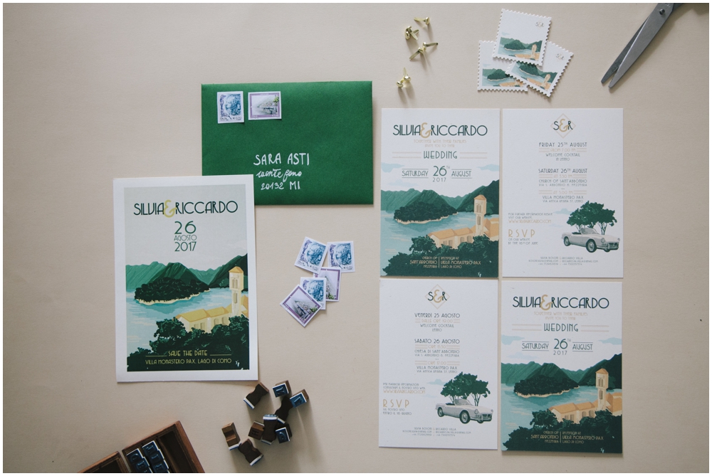 Wedding stationery illustrata Lago di Como